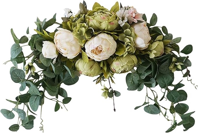 BFYDOAA 30 Inch Wedding Arch Flowers,Decorative Swag Artificial Floral Swag for Lintel, Green Leaves Rose Peony Sunflowers Door Wreath Home Decoration