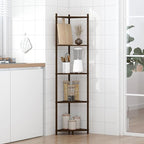 Wisuce Corner Shelf Stand - 5 Tier Walnut Bamboo Small Corner Bookshelf for Office Kitchen Bedroom Plant Stand Living Room Decor Small Space