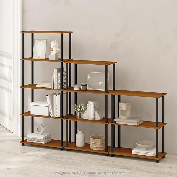 Furinno Turn-N-Tube Book Shelf, 3-Tier Bookshelf, Bookcase with Multipurpose Compact Display Rack, 11.6 x 23.6 x 29.6, for Living Room, Bedroom, Home Office, Light Cherry