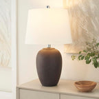 Nourison Home 23" Dark Purple Distressed Ceramic Pot Table Lamp for Bedroom, Living Room, Dining, Office, with White Shade