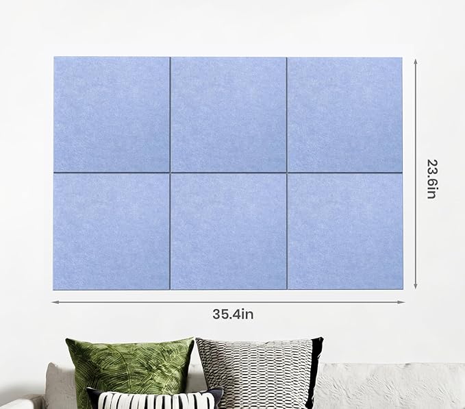 Large Cork Board Alternative 36" X 24" Bulletin Board - 6 Pack Removable Felt Wall Tiles with 20 pushpins, Large Cork Boards for Walls Cork Board for Office Pin Board Tack Board - Soft Periwinkle