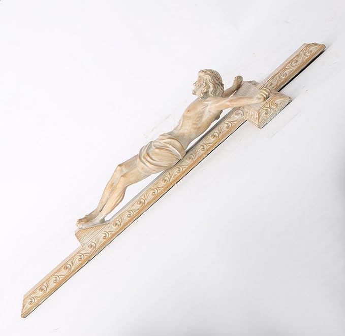 BC Catholic Crucifix Wall Cross, 12" H Jesus Christ Home Decor for Easter, Religious Devout Gift, Wood Carve Looking, Hand Painted by Buildclassic