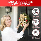 2-Pack Wreath Hooks for Front Door, 12.5-20" Extendable Heavy Duty Metal Over The Door Hooks (22 lbs) for Spring Decor & Coats, Slim Damage-Free Hanger for Tall & Screen Doors, Brushed Nickel