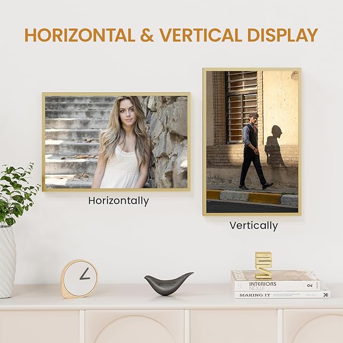 10x15 Aluminum Metal Picture Frame,Tempered Glass Gold Photo Frame 10x15 for Family Photo,Posters,Art,Document to Wall Mount Horizontally or Vertically