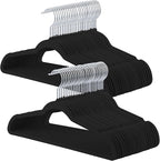 ELONG HOME Velvet Hangers, 50 Pack Black Slim Felt Hangers with 360 Swivel Hook, Non-Slip, Heavy Duty for Coats, Pants & Dresses