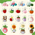 VioraWhite 18 Pcs Christmas Positive Fruit Crochet Animal Dolls with Cheer Cards Stocking Fillers Emotional Crochet Potato Support Handmade Knitted Toy Bulk for Employee Appreciation Gifts