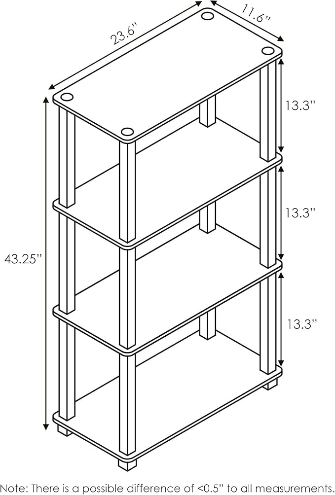 Furinno TURN-S-TUBE Storage Shelves, 4-Tier Book Shelf, Corner Shelf, Toolless Open Shelves, for Organization and Storage, Living Room, Garage, Home Office, Beech
