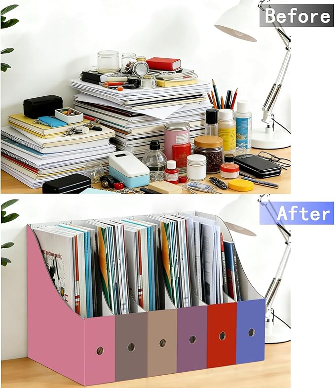 Limitliho 12 Pack Cardboard Magazine Holder for Desk, Book Bins for Classroom Library,Office,Home, 10.6" H x 10.2" L x 3.5" W in Magazine File Holder (Elegant color)