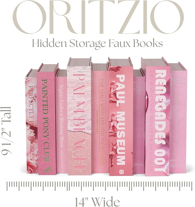 Pink Faux Books Set of 9 - Secret Compartment Fake Books Ideal for Coffee Table, Home Staging, Interior Design & Fashion Books, Beach House, Library Decor, Palm Beach Accessories