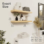 BAOBAB WORKSHOP Wood Floating Shelves for Bathroom Wall - Rustic Shelf 24 inch - Floating Wooden Shelves for Bedroom Kitchen Living Room - Natural Wood Shelves, 24W x 6.7D, Set of 2