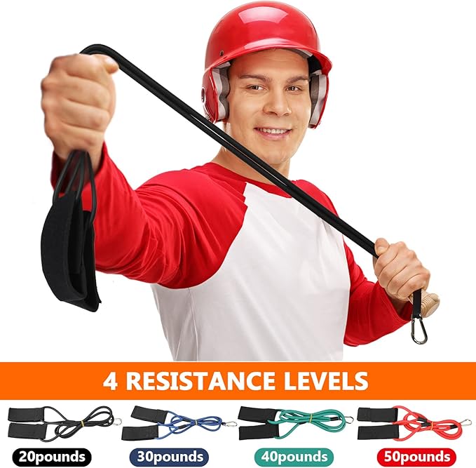 Skylety 4 Pieces Baseball Resistance Bands Youth & Adult Arm Strength Training Baseball Bands for Softball Trainer Pitcher Training, 4 Levels(20, 30, 40, 50 Lbs, Black, Blue, Red, Green)