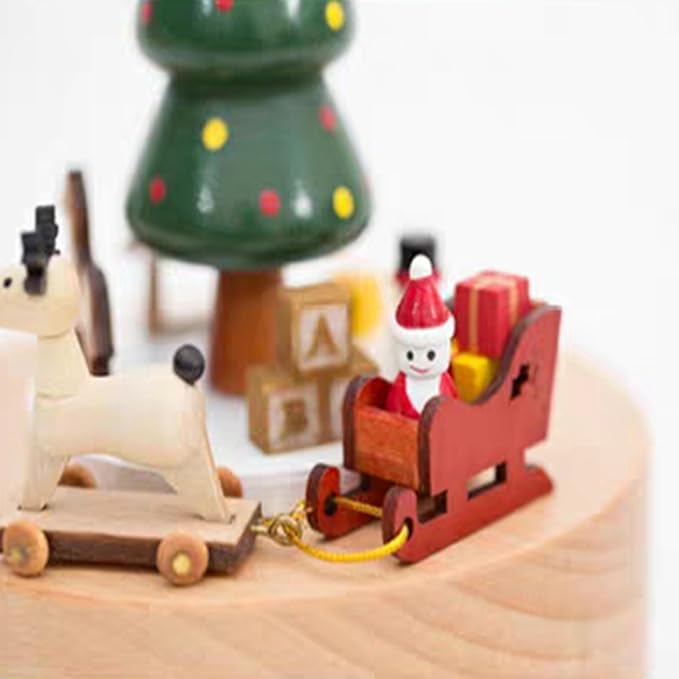 Natural Solid Wood Handcrafted Beech Wooden, Musical FigureTotoro/Carousel/Fairy/Ballerina Figurine,Rotating Hand Crank Mechanism Music Box,Musical Decorations (Christmas Tree and Carriage)