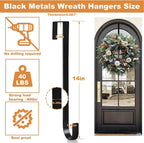 PECULA 4 Pack 14” Wreath Hangers for Front Door, Wreath Door Hanger 40lb Load-Bearing, Metal Wreath Hanger for Welcome Sign, Door Wreath Hanger for Halloween, Easter, Christmas Decorations (Black)