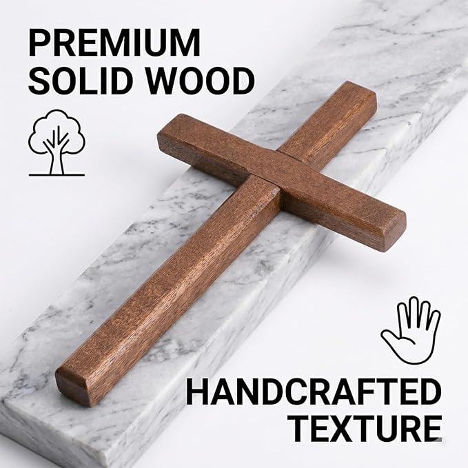 Christian Wooden Cross for Wall and Table, 7.87" x 4.7" Premium Small Handheld Prayer Cross with Hook, Spiritual Religious Gift for Christmas Baptism Altar Church Home Room Decor