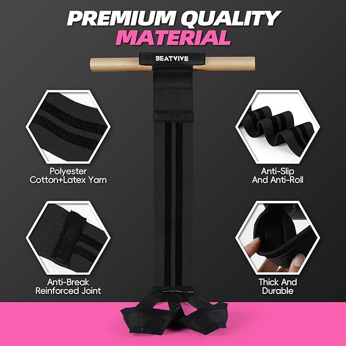 Pedal Resistance Bands with Handles, Upgrade Adjustable Manual Tension Training Pedal, Fabric Resistance Band with Wood Handles, Multifunction Fitness Bands for Abdomen, Waist, Arm, Leg