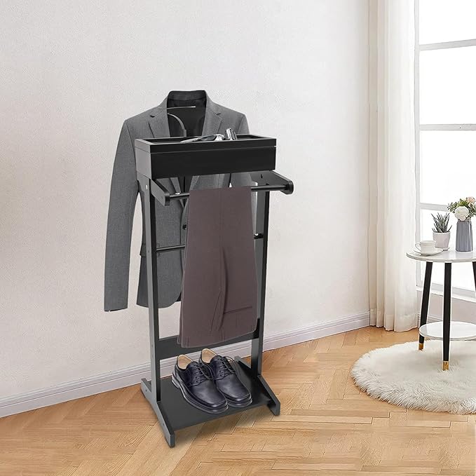 Bitodd Suit Rack, Cape Rack, Floor Standing Coat Rack, Clothes Valet Stand for Men, Modern Minimalist Silhouette Coat Rack for Storing Men'S and Women'S Suits, Pants, Neckties (Black)