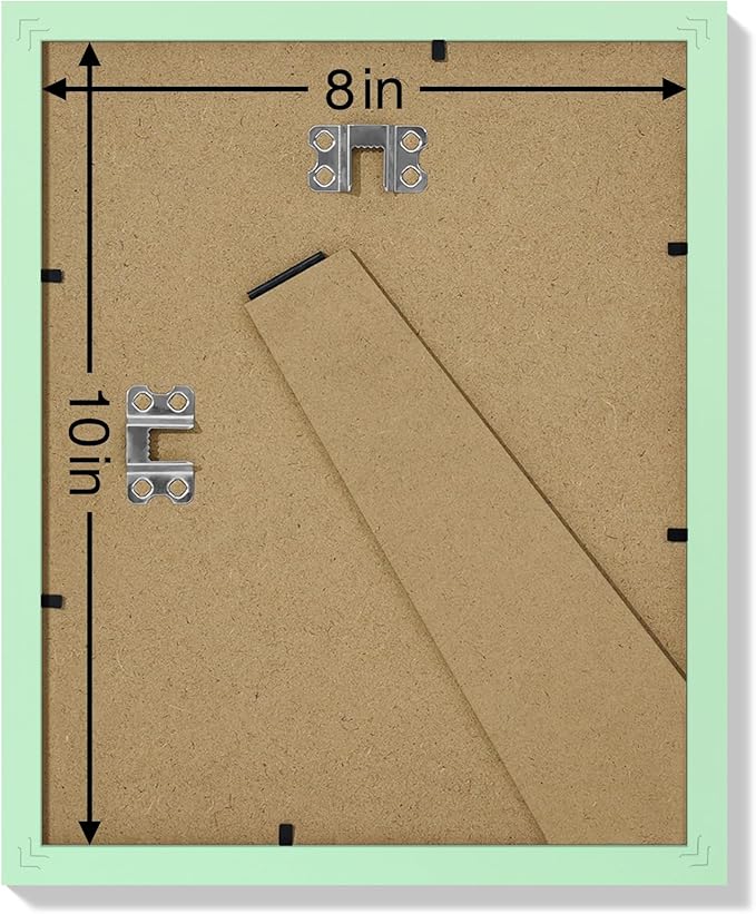 Vittanly 8x10 Picture Frames Set of 9, Shatter Resistant Plexiglass, Display 5x7 Pictures with Mat or 8x10 without Mat, Photo Frames for Wall or Tabletop, Engineered Wood, Light Green