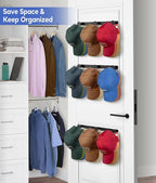 KIMBORA 4 Packs Hat Rack for Wall, Hat Organizer for Baseball Caps Holds 36 Hats, 3 Mounting Options Hat Hook Hanger, Strong Baseball Hat Holder Storage, Cap Display for Door, Room, Closet (Black)