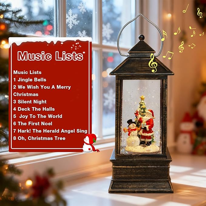 Impress Life Christmas Snow Globe Lantern with Light & Music, Santa & Snowman & Christmas Tree Battery/USB Operated Snow Globe with Glitter, Christmas Decorations Decor for Home