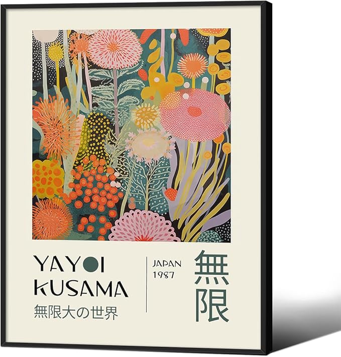 Abstract Yayoi Kusama Posters Japanese Wall Art Vintage Tokyo Aesthetic Prints Yayoi Kusama Inspired Japanese Gallery Wall Art for Stylish Room Bedroom Living Room Decor 8x10in Black Framed