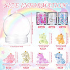 12 Sets Unicorn Clear Plastic Snow Globes Kit with Glow in the Dark Resin Unicorn, Sequins Flakes, Glue Guns for DIY Snow Globes Craft Gifts for Birthday Party Favor