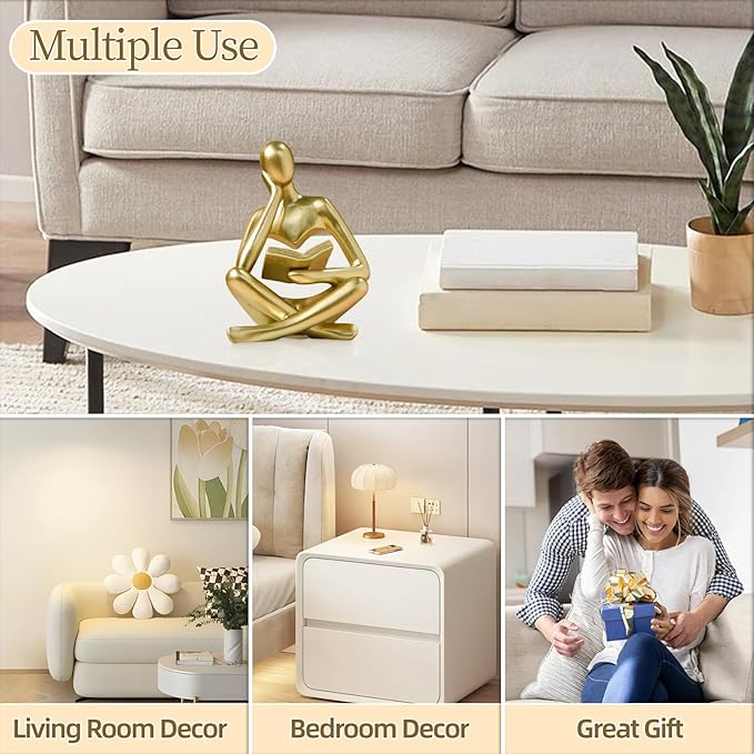 UTTCMK Abstract Art Thinker Statue - Reading Thinker Sculpture Figurine, Modern Home Decoration for Living Room Office Shelves Coffee Table Desk Decor (Gold)
