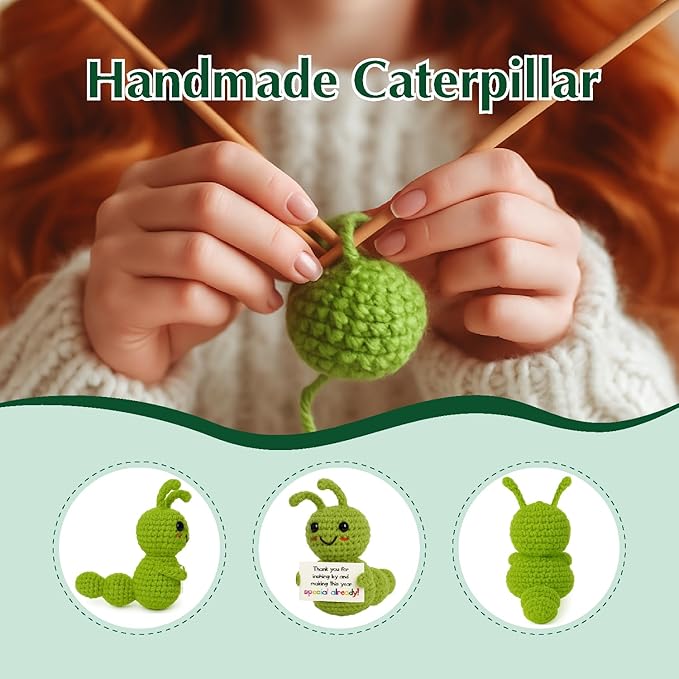 Caterpillar Thank You Gift – Mini Handmade Crochet with Appreciation Card – Funny Small Present for Teachers Coworkers Volunteers – You Made This Year Special!