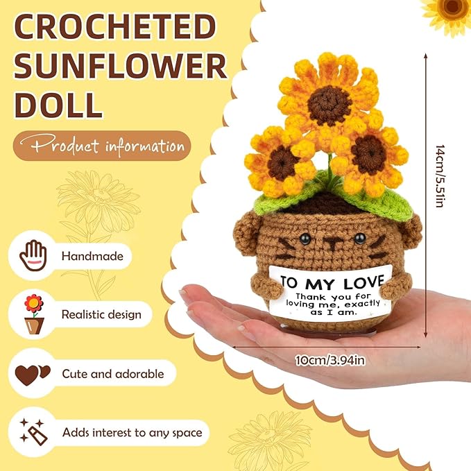 Positive Crochet Gifts, Sunflower Emotional Support Thank You Gifts, for Couples Wife Husband, Friends with Thanks Card for Anniversary, Christmas, Birthday -to My Love