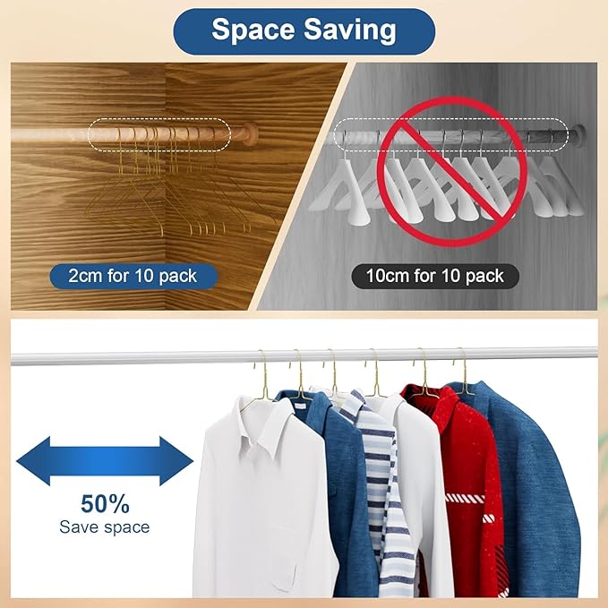 SPECILITE Wire Metal Clothes Hangers Bulk 50 Pack for Standard Size Suits, Coats, Shirts, Pants, Skirts, Space Saving, Non Slip,16 Inch 12 Gauge Ultra Thin, Bronze
