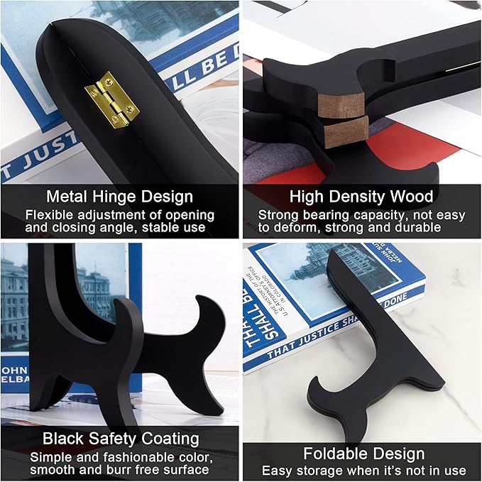 2 Pack 8 Inch Wooden Display Stand Plate Easels Holder (Black)
