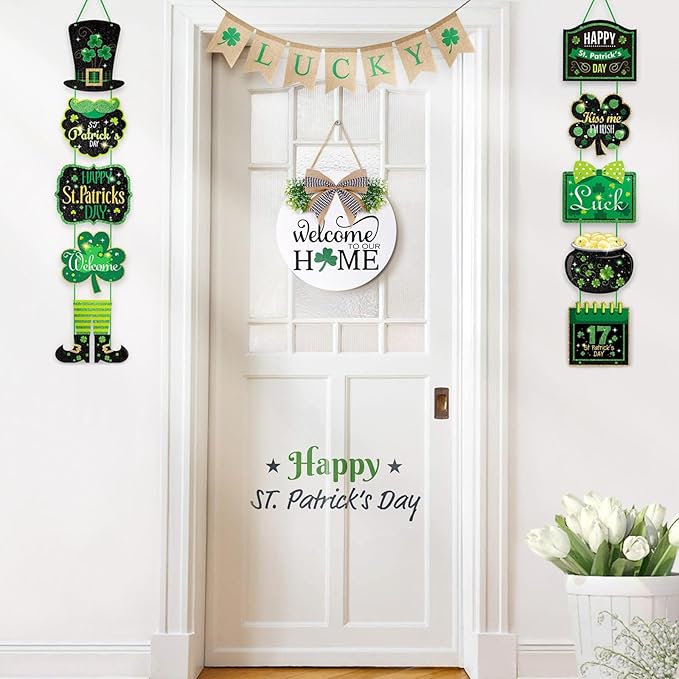 Interchangeable Welcome Sign for Front Door - Solid Wooden Welcome Wreaths with 16 Seasonal Holiday Icons Front Door Decor for Farmhouse Hanging, Valentine's, Easter Christmas Housewarming Gift Decor