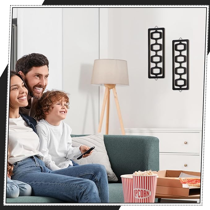 CroBlissful 2 Pcs Mid Century Modern Wall Art Wood Mid Century Elegance Decor Accents Abstract Wall Sculpture Geometric Panels for Interior Panel Art for Home Living Room(Black)