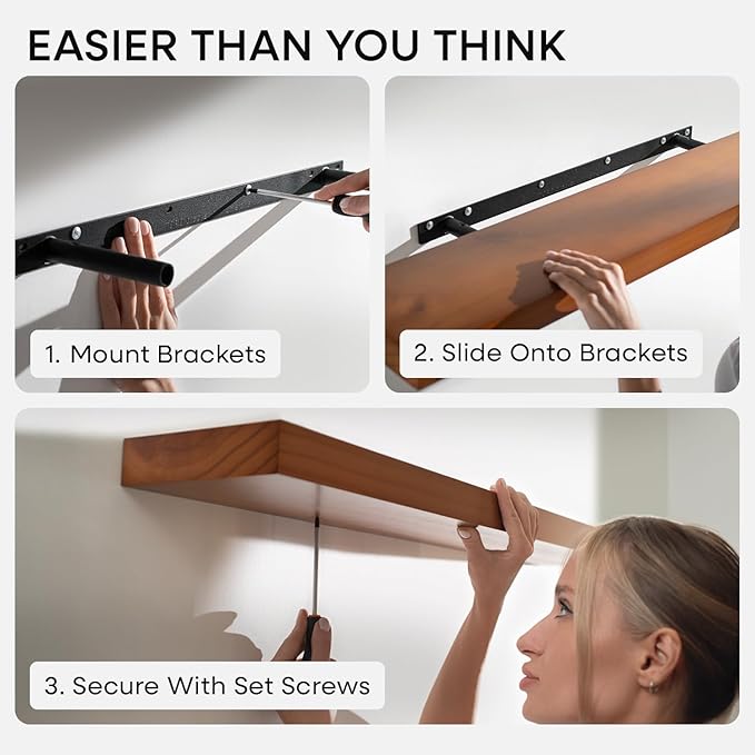Homeforia 24inch Oak Floating Shelf for Wall, High End Solid Real Wood 24 inches Long Floating Shelves for Bathroom, Honey Oak Wooden Floating Shelves, Heavy Duty Bracket, 24 X 6.5 X 1.75 in, Set of 2