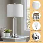 QiMH Touch Control Table Lamps Set of 2 with USB A+C Ports, 3-Way Dimmable Bedside Lamp for Living Room Bedroom House, Modern Nightstand Lamp with 2 LED Bulbs