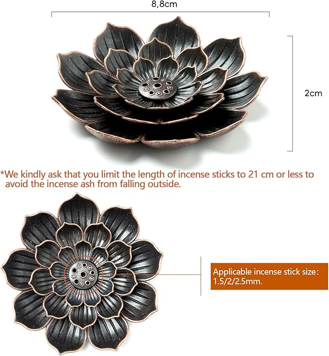 GARMOLY 2 Pack Incense Burner, Incense Holder for Sticks, Brass Lotus Incense Stick Holder