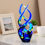 Hand Blown Glass Decor - Cobalt Blue Glass Sculpture - Ocean Theme Spiral Kinetic Figurine, Light Reactive Gradient Decor for Home Office Garden, Ideal Gift for All Occasions