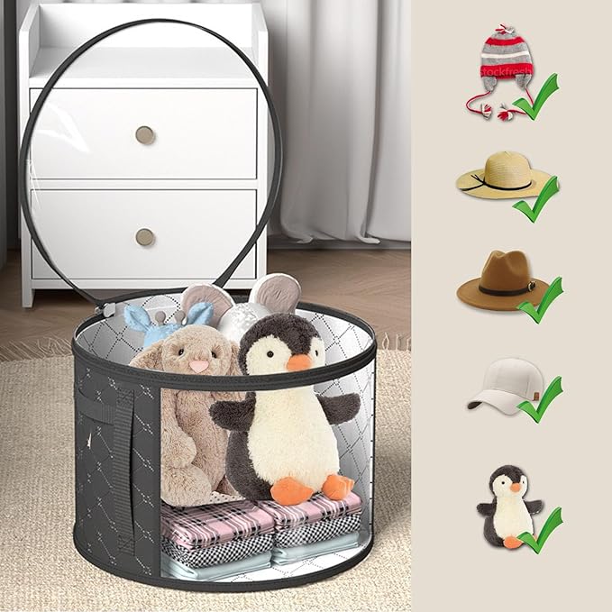 Hat Boxes For Women Storage - This Oversized Clear Hat Storage Bag can hold 9 hats,suitable for cowboy hats,suitable for travel and daily hat organizer for closet.(Pure Black and Pure Gray)