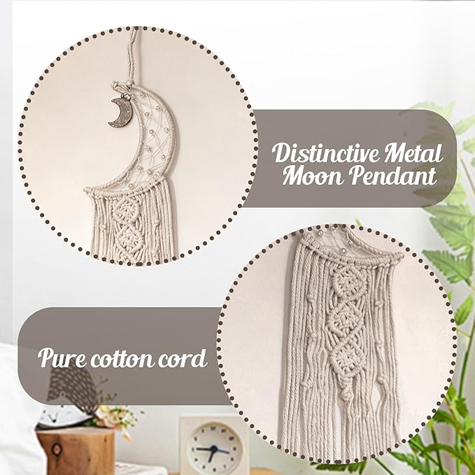 Zorfeter Moon Dream Catcher, Macrame Wall Hanging Boho Decor, Moon Star Decoration for Bedroom