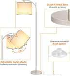 Floor Lamp for Living Room with 3 Color Temperatures LED Bulb, Standing Lamp Tall Industrial Floor Lamp Reading for Bedroom, Office (9W LED Bulb, White Lampshade Included) -Silver