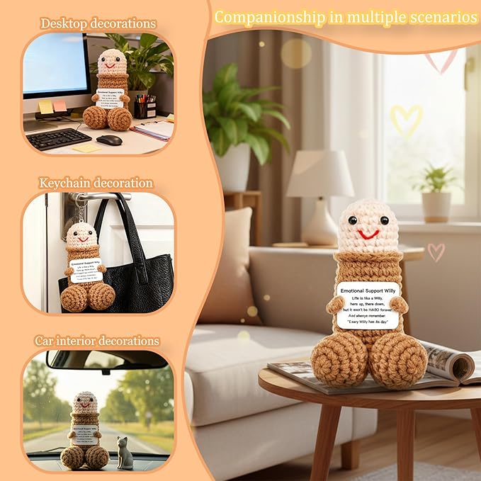 Funny Gag Doll Emotional Support Positive Crochet Animals Pickle Gifts for Adult Men Women Brother,Weird Things Stuff Desk Decor