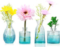 Mapoxy Glass Bud Vases Set of 4,Blue Small Flower Vases for Wedding Centerpiece Table Decorations,Clear Vintage Embossed Mini Vases,Flower Arrangements in Vases for Party or Home Decor