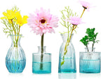 Mapoxy Glass Bud Vases Set of 4,Blue Small Flower Vases for Wedding Centerpiece Table Decorations,Clear Vintage Embossed Mini Vases,Flower Arrangements in Vases for Party or Home Decor