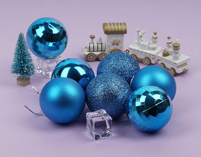 Emopeak 24Pcs Christmas Balls Ornaments for Xmas Christmas Tree - 4 Style Shatterproof Christmas Tree Decorations Hanging Ball for Holiday Wedding Party Decoration (Lake Blue, 1.6"/4.2CM)