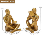 Antique Gold Reading Thinker Statue, Set of 2 Bookshelf Decor Abstract Art Thinker Sculptures, Modern Aesthetic Figurine Home Decoration Ornaments for Living Room Office Shelf Coffee Table Desk Decor