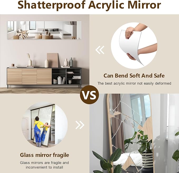 Shiftshade Mirror Wall Full Length,12X14 Inch Unbreakable Mirror Tiles for Bedroom Home Gym Door, Acrylic Mirror Full Body Shatterproof Mirror Stickers for Walls,Mirror Sheets (4pcs)