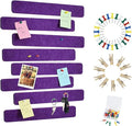 Vuzvuv 8 pcs Bulletin Board Bar Strips with 50 Pushpins & 10 Wooden Clip pins，Self Adhesive Cork Board for Wall，Felt Pin Board for School，Office Decor(Purple)