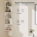 HOOBRO Corner Shelf Wall-Mounted, Set of 2 Floating Corner Shelves for Wall, 5-Tier Corner Bookshelves for Living Room, Bedroom, Bathroom, Home Office, White WT26BJP201