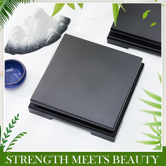 Chunful 1 Pcs Square and Rectangle Wooden Display Stand Wood Vase Display Base Pedestal Stand Vase Lamp Riser for Vases Lamp Teapot Trophy Collectibles Home Decor (Black,6.7 x 6.7 x 2 Inch)