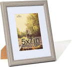 KTKDE 5x7 Picture Frame, Photo Frame Grey with Real Glass for Picture 4x6 photo with Mat or 5x7 photo without Mat, Composite Wood Picture Frames for Table Top and Wall best gift