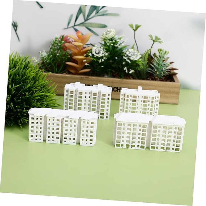 Wakauto Miniature Apartment Building Architectural Model White Plastic Dollhouse City Sand Table Models - for Home Decoration Gift for Architecture Lovers 4 Styles Included